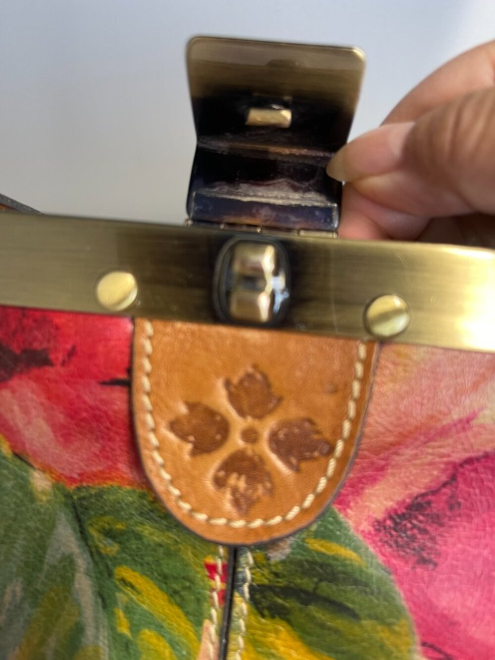 Patricia Nash Ferrara Floral Italian Leather Frame Satchel - Picture 7 of 12